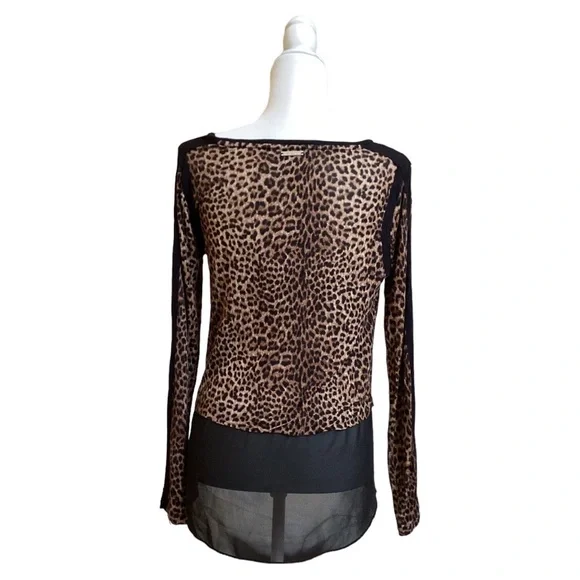 Michael Kors Long Sleeve Leopard Cheetah Print Top Chiffon Trim M - Picture 2 of 5